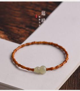 节节高升天然和田玉葫芦手链女款橄榄竹节本命年平安转运极细手串